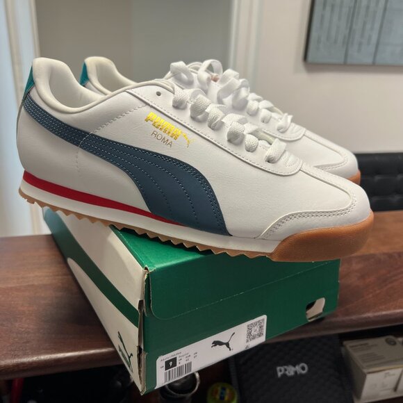 Puma Sneakers shoes Mens 9.0 Roma Basic Plus White Evening Sky New in Box - Picture 2 of 9